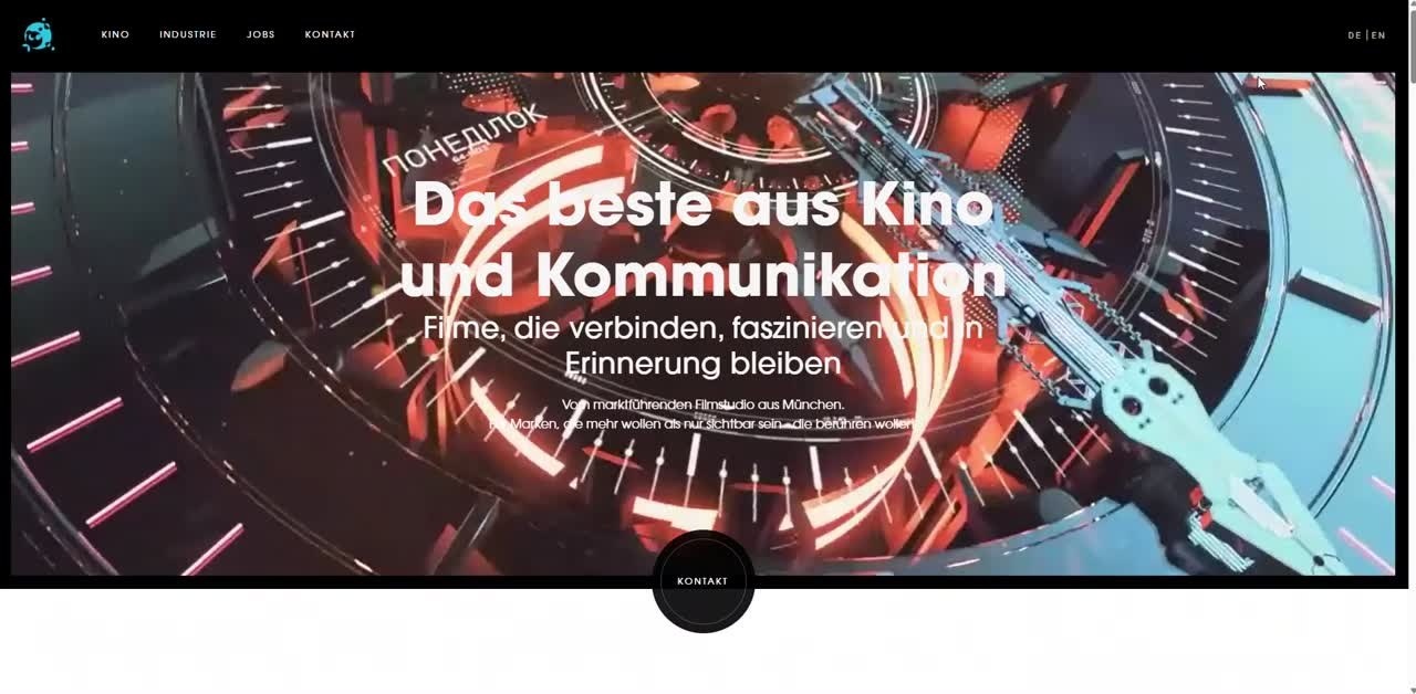 Startseite von Fish Blowing Bubbles mit großem Filmstill und der Überschrift „Das beste aus Kino und Kommunikation“